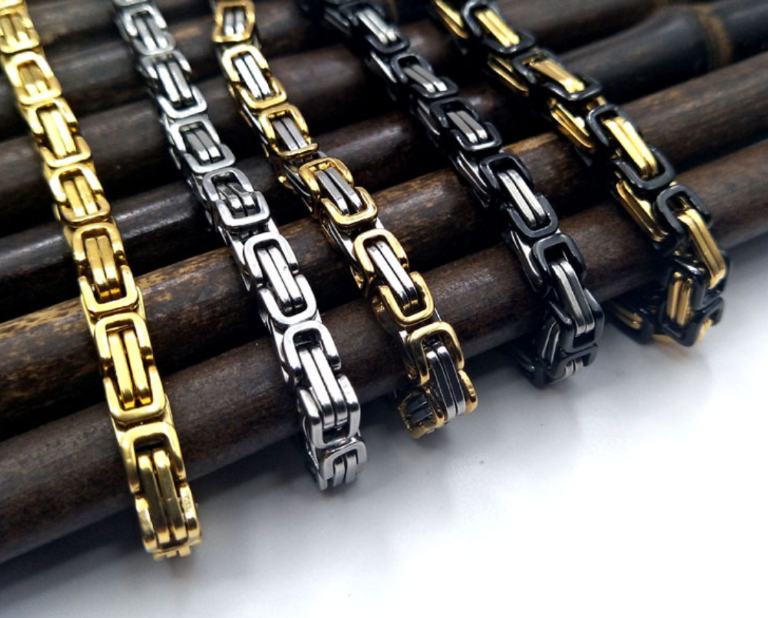 Stainless Steel Gold Titanium Steel Byzantine Men's Necklace Link Chain