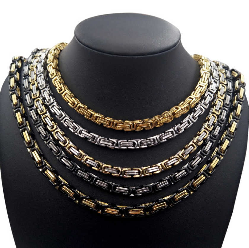 Stainless Steel Gold Titanium Steel Byzantine Men's Necklace Link Chain