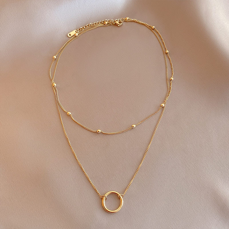 Simple Design Blank Circle 14K Gold Pendant Necklace for Women Girls Stainless Steel Layered Necklaces Jewelry Wholesale