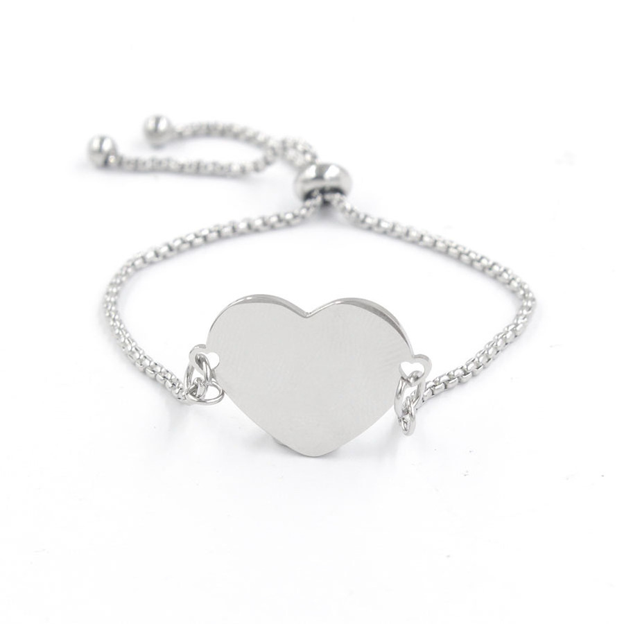 2022 New Stainless Steel Trendy Engraved Heart Charm DIY Love Gift 4Colors Jewelry Making Adjustable Box Chain Bracelet