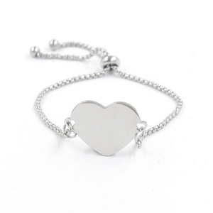 2022 New Stainless Steel Trendy Engraved Heart Charm DIY Love Gift 4Colors Jewelry Making Adjustable Box Chain Bracelet