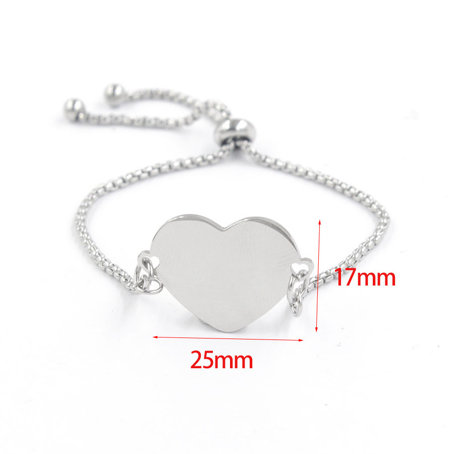 2022 New Stainless Steel Trendy Engraved Heart Charm DIY Love Gift 4Colors Jewelry Making Adjustable Box Chain Bracelet