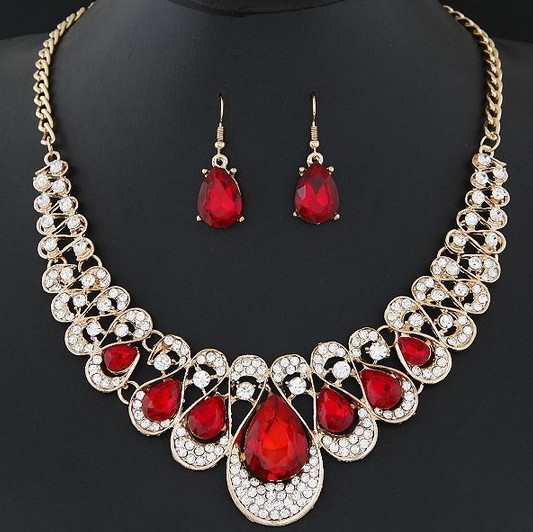 Wedding Necklace Earring set For Party Accessories Gold Plated Crystal Gorgeous Bridal Jewelry Sets