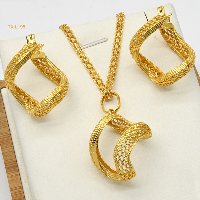 Dubai Jewelry Sets Gold Plated 24K Jewellery for Women Africa India Bridal Wedding Jewelry Necklace Earrings 2pcs Set Wholesale