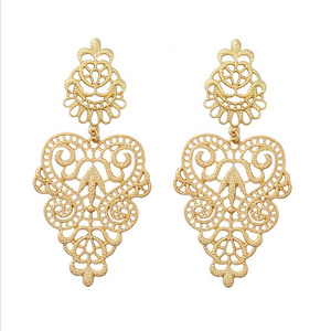 Saudi gold wedding earring jewelry 18k gold plated Hollow exaggerated earrings for women's