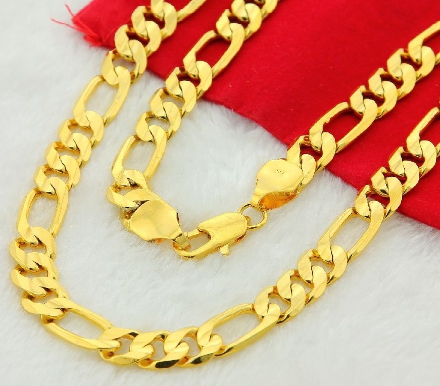 24K Real Gold Plated Figaro Chain Necklace 4MM 6MM 8MM Unisex Anti-fading Necklace for Women Men