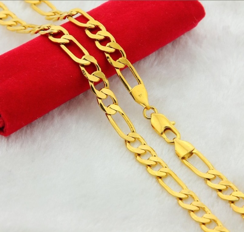 24K Real Gold Plated Figaro Chain Necklace 4MM 6MM 8MM Unisex Anti-fading Necklace for Women Men