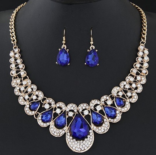 Wedding Necklace Earring set For Party Accessories Gold Plated Crystal Gorgeous Bridal Jewelry Sets