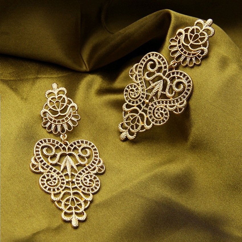 Saudi gold wedding earring jewelry 18k gold plated Hollow exaggerated earrings for women's