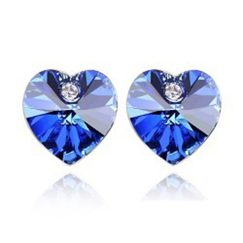 Platinum Plated Colorful Crystal Earrings for Women Girls Heart Shape Stud Earrings Allergy Free Jewelry Wholesale