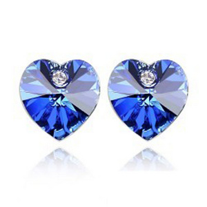 Platinum Plated Colorful Crystal Earrings for Women Girls Heart Shape Stud Earrings Allergy Free Jewelry Wholesale