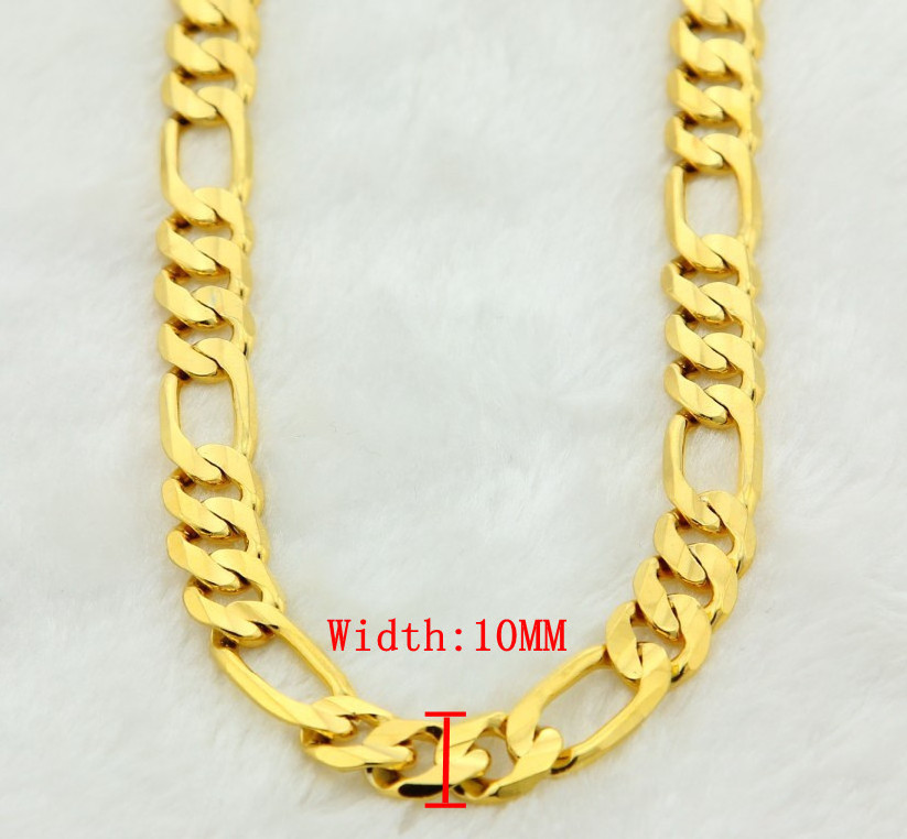 24K Real Gold Plated Figaro Chain Necklace 4MM 6MM 8MM Unisex Anti-fading Necklace for Women Men