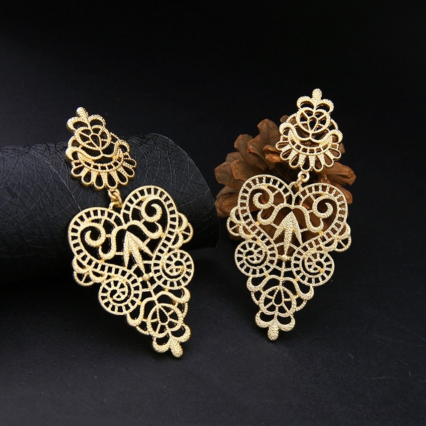 Saudi gold wedding earring jewelry 18k gold plated Hollow exaggerated earrings for women's