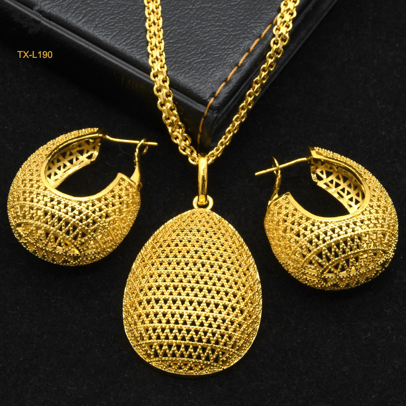 Dubai Jewelry Sets Gold Plated 24K Jewellery for Women Africa India Bridal Wedding Jewelry Necklace Earrings 2pcs Set Wholesale