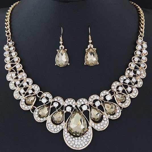 Wedding Necklace Earring set For Party Accessories Gold Plated Crystal Gorgeous Bridal Jewelry Sets