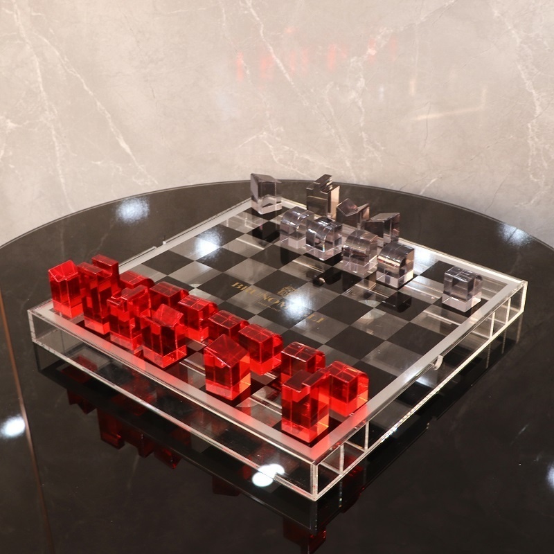 Factory wholesale  acrylic Chess set custom  brand logo Acrylic chess game board outdoor game