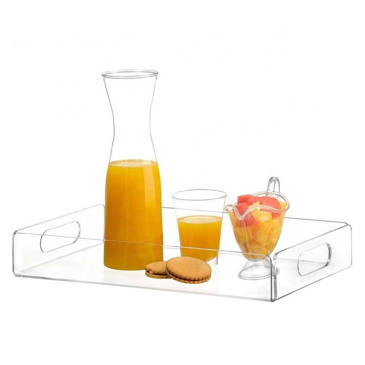 Wholesale Hotel Supply acrylic Serving Tray with Handles countertop acrylic decorative tray for food, fruit