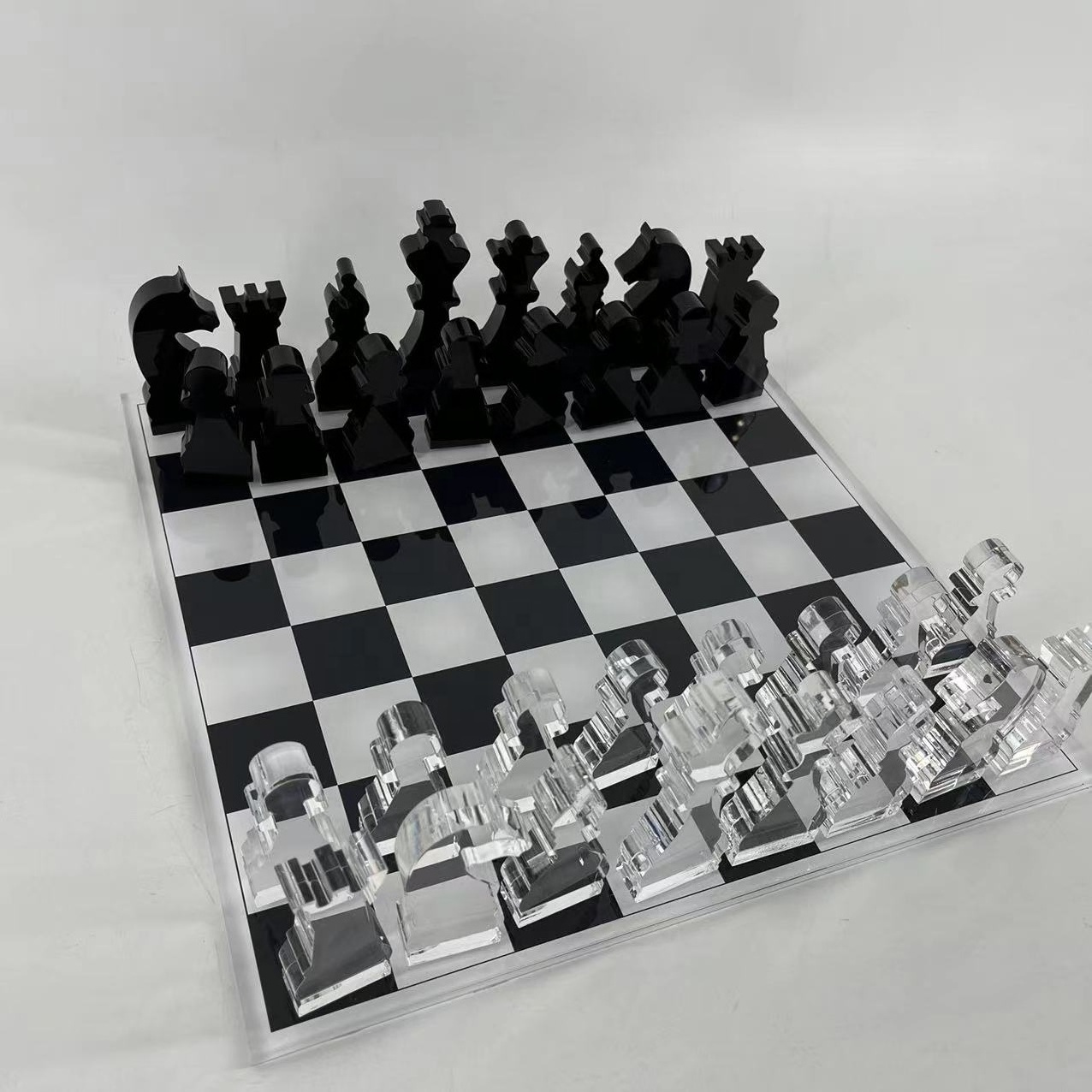 factory customized luxury outdoor waterproof acrylic game set square acrylic chess board  with 32pcs figurines