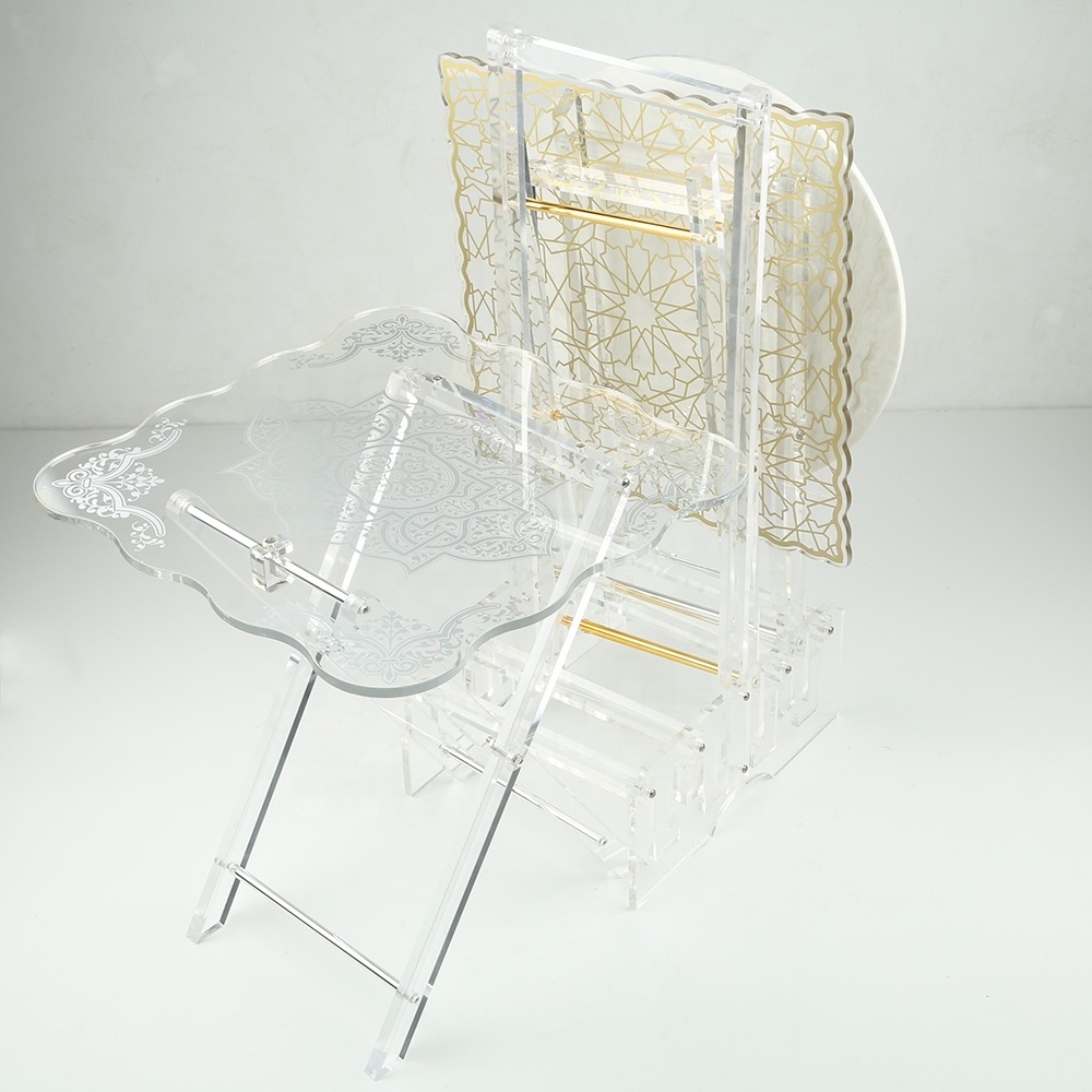 Factory wholesales New Model Acrylic folding table with gold edge transparent folding table