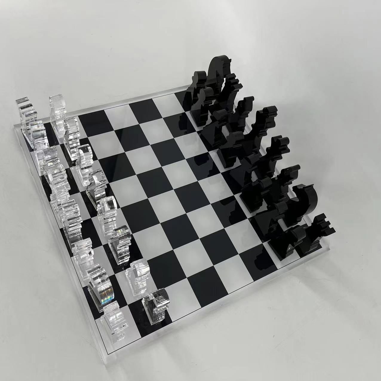 factory customized luxury outdoor waterproof acrylic game set square acrylic chess board  with 32pcs figurines