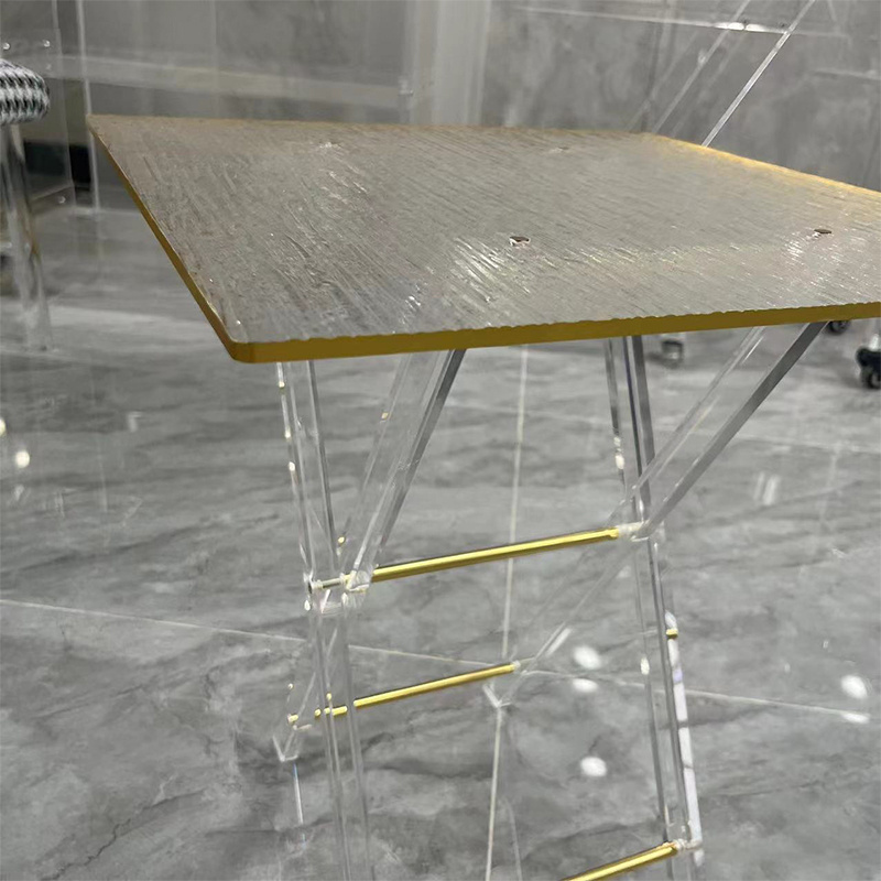 Factory wholesales New Model Acrylic folding table with gold edge transparent folding table