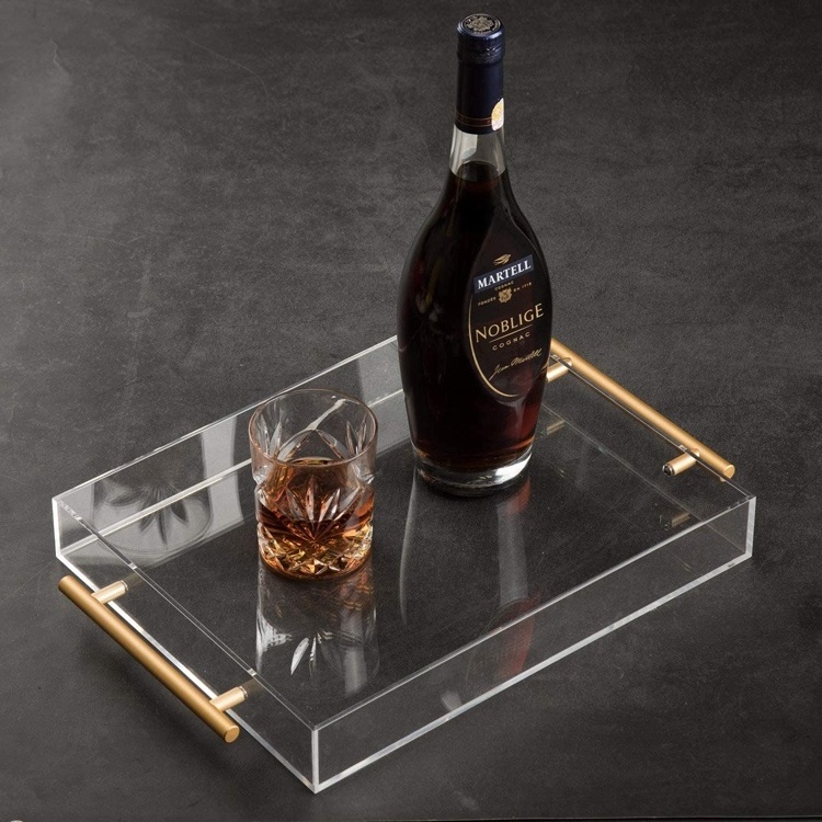 Wholesale Hotel Supply acrylic Serving Tray with Handles countertop acrylic decorative tray for food, fruit