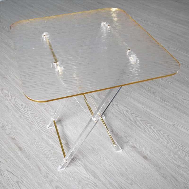 Factory wholesales New Model Acrylic folding table with gold edge transparent folding table