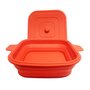 6.5 Inch Square Silicone Cooker Pot With Lid Microwave Vegetable Steamer Collapsible Silicone Pan Container BPA Free