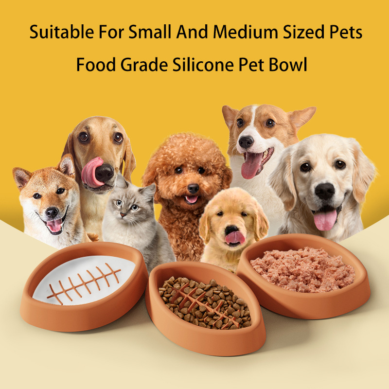 rugby design stop bloat silicone pet feeding slow feeder dog bowl with suction for large dog