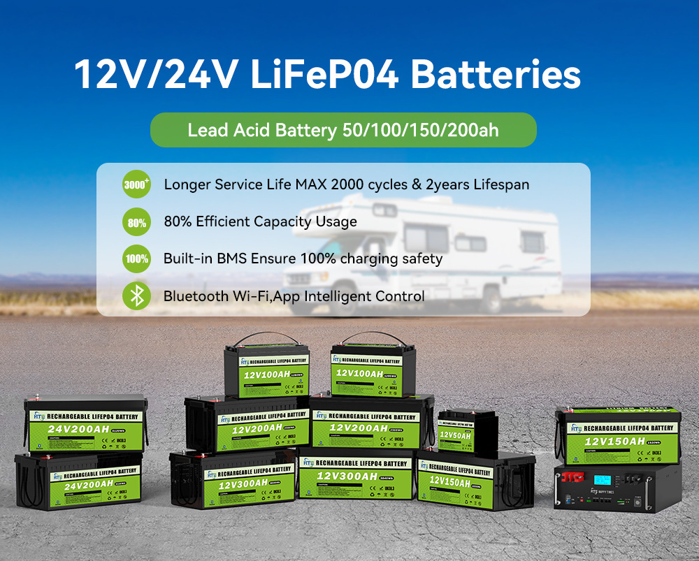 OEM 12V 24V 200Ah 150Ah 100Ah Lifepo4 Baterias lead acid replacement battery Solar Lithium Ion Battery Pack