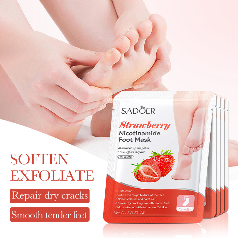 SADOER Winter Foot Care Exfoliating Whitening Foot Peeling Hand Mask Avocado Strawberry Honey Peach Moisturizing OEM ODM Supply