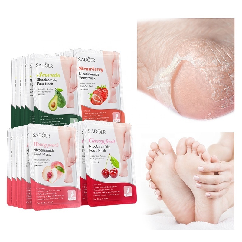 SADOER Winter Foot Care Exfoliating Whitening Foot Peeling Hand Mask Avocado Strawberry Honey Peach Moisturizing OEM ODM Supply