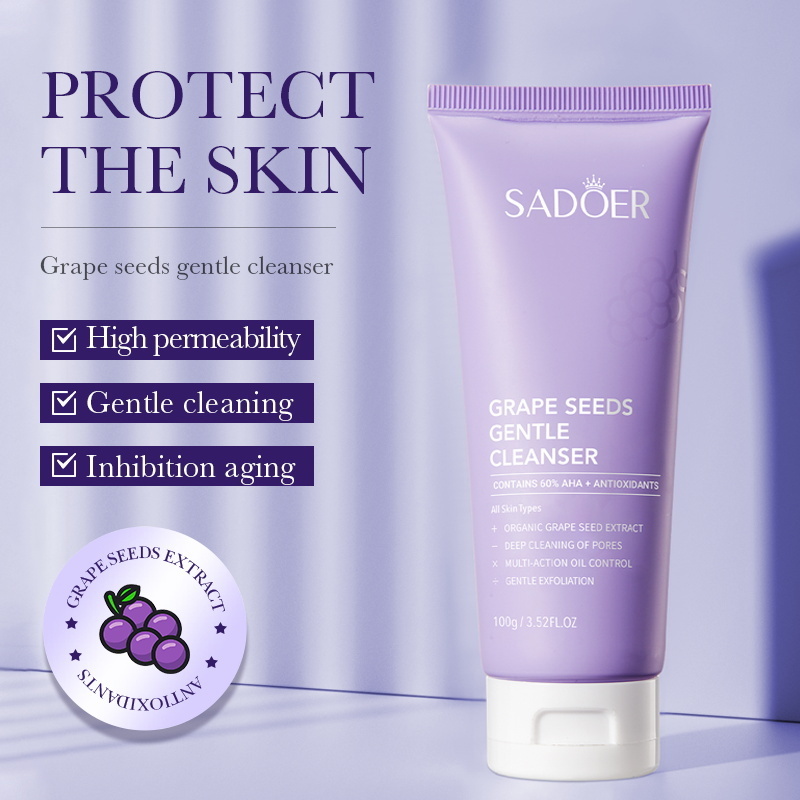 SADOER Face Wash Facial Cleanser Gentle Cleaning Moisturizing Nourishing Whitening Skin Care Product Grape Seeds Face Cleanser