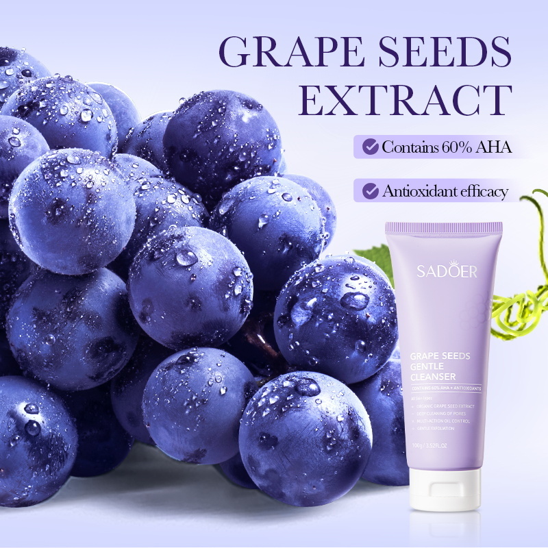 SADOER Face Wash Facial Cleanser Gentle Cleaning Moisturizing Nourishing Whitening Skin Care Product Grape Seeds Face Cleanser