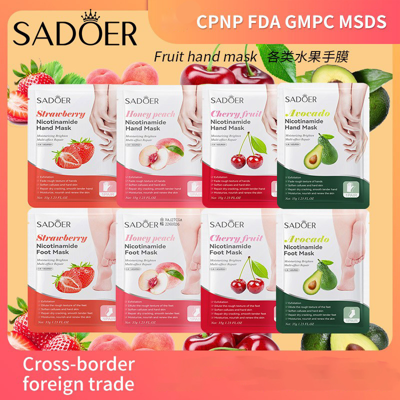 SADOER Winter Foot Care Exfoliating Whitening Foot Peeling Hand Mask Avocado Strawberry Honey Peach Moisturizing OEM ODM Supply