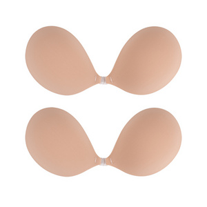 Custom Round Shape Front Button Reusable Seamless Adhesive Waterproof Bra Breast Matte Strapless Bra For Women