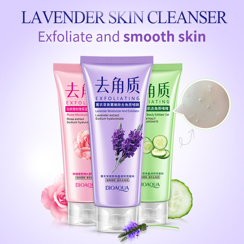 OEM BIOAQUA private label herbal hydrating deep clean tender skin lavender cucumber rose exfoliator facial cleanser