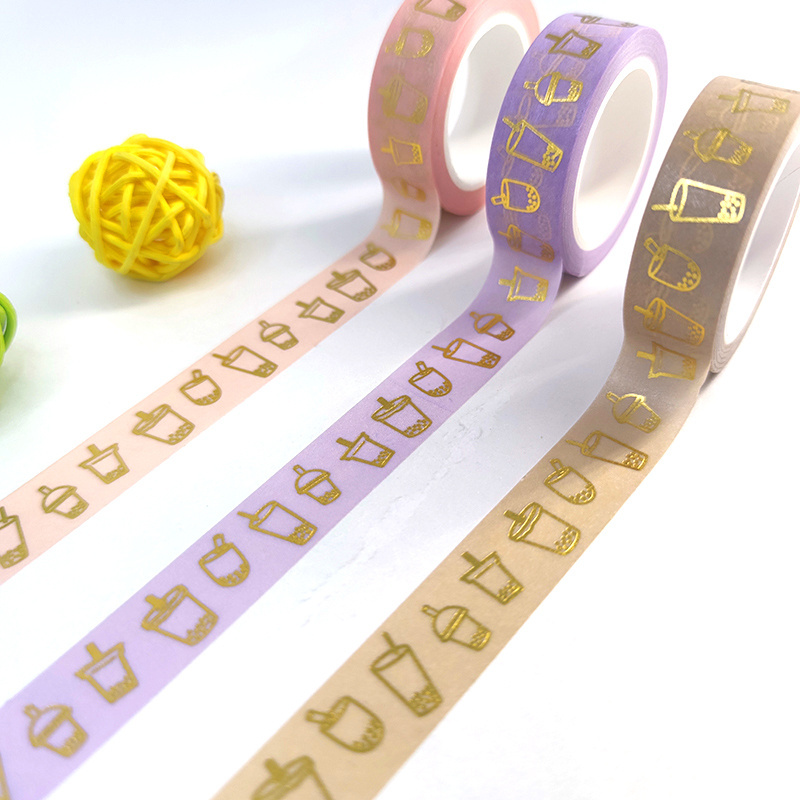 Custom Printed Gold Foil Acrylic Adhesive for Book on Shelf Waterproof Washi Tapes  for Stationery Packing and Adhesion