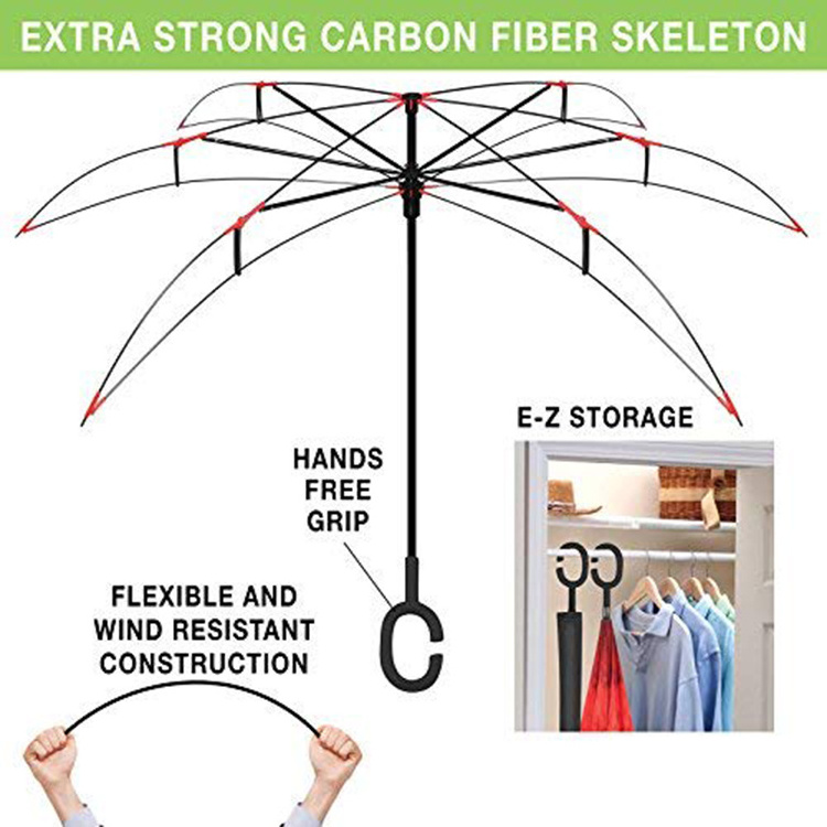 China Cheap Custom Inside Out Parapluie C Shape Handle Double Layer Inverted Reverse Umbrellas