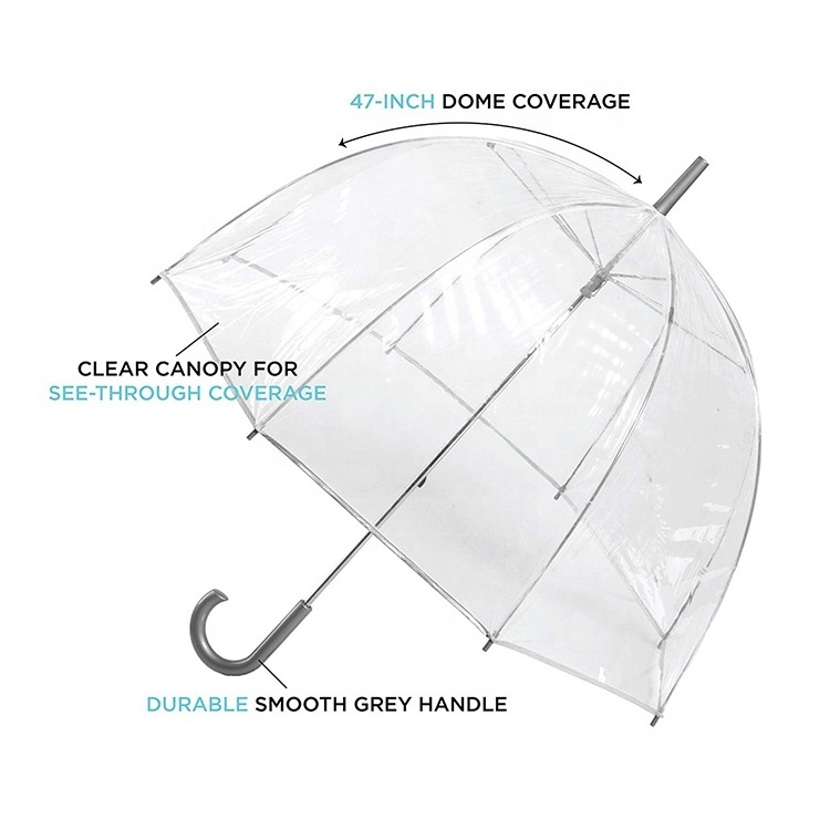 Women's Dome Rain Windproof PVC Plastic Clear Transparent Bubble Umbrella