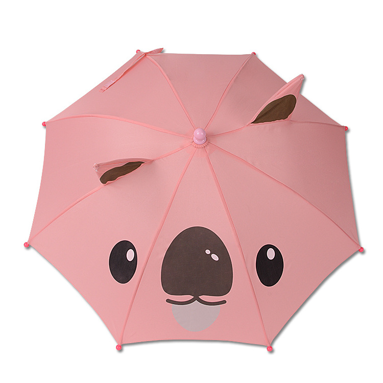 China Factory Windproof Uv Lovely Cute Animal 3D Custom Print Pink Cartoon Kids Children Umbrellas