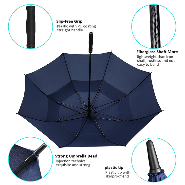 68/62/58 Inch Large Oversize Double Canopy Vented Windproof Waterproof Automatic Open Stick Golf Umbrella Men and Women