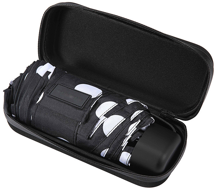 Black and white Polka Dot ultra Light Small Mini Compact Travel Umbrella with Case