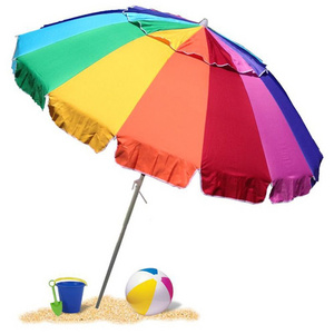 Promotional Outdoor Heavy Duty High Wind 8 Foot Windproof Beach Umbrella With Sand Anchor