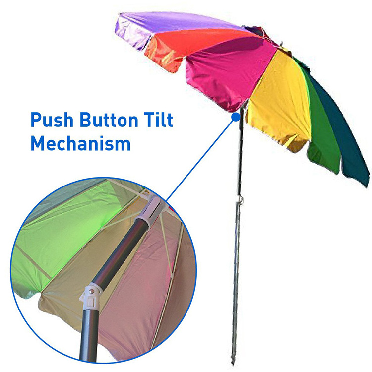 Promotional Outdoor Heavy Duty High Wind 8 Foot Windproof Beach Umbrella With Sand Anchor