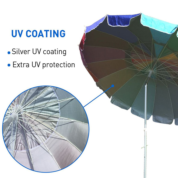 Promotional Outdoor Heavy Duty High Wind 8 Foot Windproof Beach Umbrella With Sand Anchor