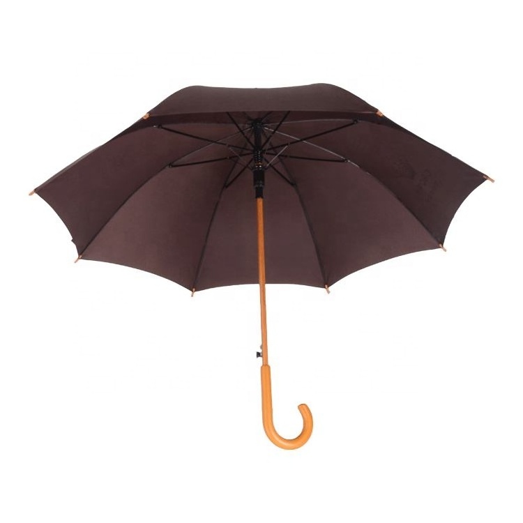 Hot Sale 190T Pongee Durable Wooden Shaft Straight Umbrella With Hook J Handle