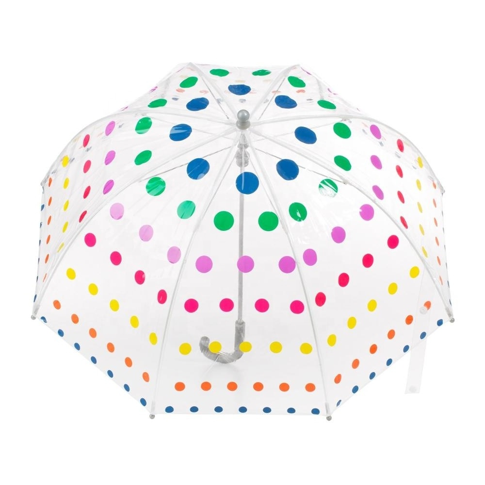 China Cheapest Kids Clear Colorful Polka Dots Umbrella Auto Open Rain Dome Transparent Umbrellas