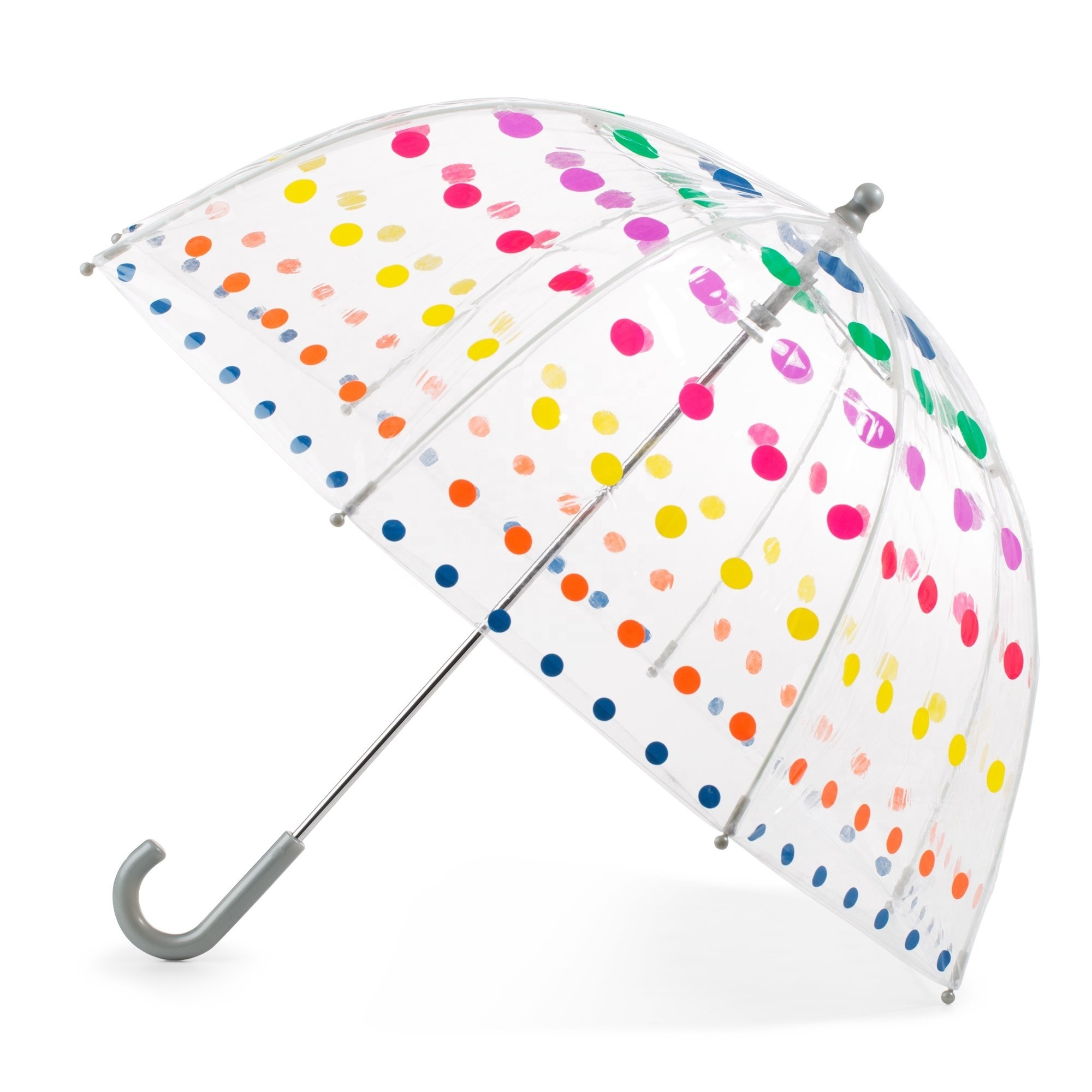 China Cheapest Kids Clear Colorful Polka Dots Umbrella Auto Open Rain Dome Transparent Umbrellas