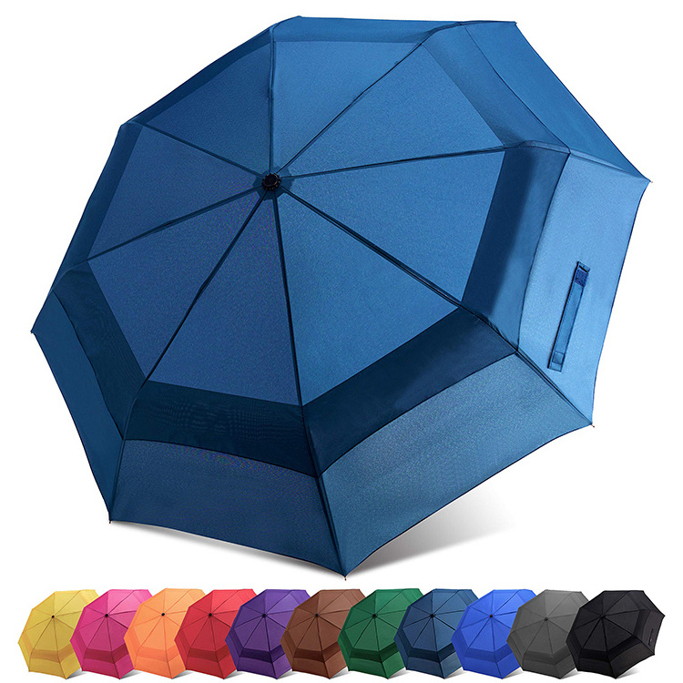 Collapsible Compact Lightweight Windproof Vented Sun Rain Travel Automatic pocket Umbrella with Double Canopy